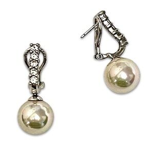 ❄️Sale❄️ New vintage Stamped 925 Silver Pearl Drop Earrings crystals